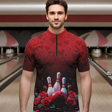 Load image into Gallery viewer, Red Heart Theme Custom Valentines Bowling Quarter-Zip Shirt For Men, Couple Bowling Outfits IPHW8357