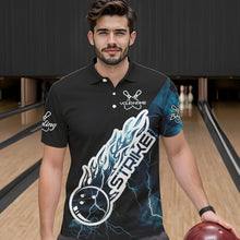 Load image into Gallery viewer, Custom Black And Blue Thunder Lightning Strike Bowling Polo Shirts For Men Team Shirt IPHW8532