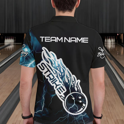 Custom Black And Blue Thunder Lightning Strike Bowling Polo Shirts For Men Team Shirt IPHW8532