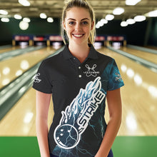 Load image into Gallery viewer, Custom Black And Blue Thunder Lightning Strike Bowling Polo Shirts For Women Team Shirt IPHW8532