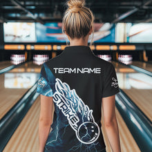 Load image into Gallery viewer, Custom Black And Blue Thunder Lightning Strike Bowling Polo Shirts For Women Team Shirt IPHW8532