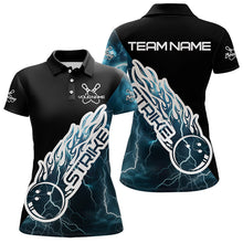 Load image into Gallery viewer, Custom Black And Blue Thunder Lightning Strike Bowling Polo Shirts For Women Team Shirt IPHW8532