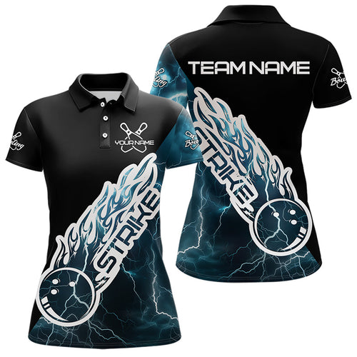 Custom Black And Blue Thunder Lightning Strike Bowling Polo Shirts For Women Team Shirt IPHW8532