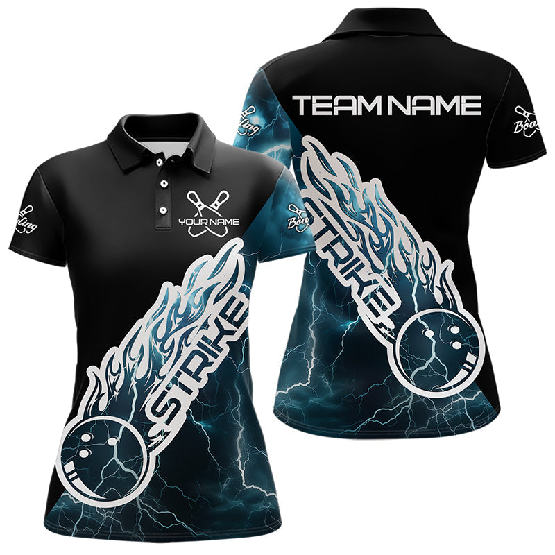 Custom Black And Blue Thunder Lightning Strike Bowling Polo Shirts For Women Team Shirt IPHW8532