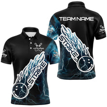 Load image into Gallery viewer, Custom Black And Blue Thunder Lightning Strike Bowling Polo Shirts For Men Team Shirt IPHW8532