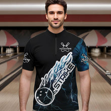 Load image into Gallery viewer, Custom Black And Blue Thunder Lightning Strike Bowling Quarter-Zip Shirts For Men Team Shirt IPHW8532