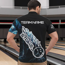 Load image into Gallery viewer, Custom Black And Blue Thunder Lightning Strike Bowling Quarter-Zip Shirts For Men Team Shirt IPHW8532