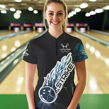 Load image into Gallery viewer, Custom Black And Blue Thunder Lightning Strike Bowling Womens Quarter-Zip Shirts Team Shirt IPHW8532