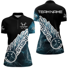 Load image into Gallery viewer, Custom Black And Blue Thunder Lightning Strike Bowling Womens Quarter-Zip Shirts Team Shirt IPHW8532