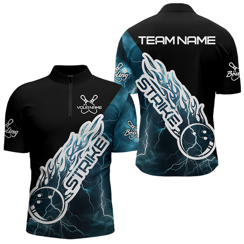 Custom Black And Blue Thunder Lightning Strike Bowling Quarter-Zip Shirts For Men Team Shirt IPHW8532