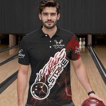 Load image into Gallery viewer, Custom Black And Red Thunder Lightning Strike Bowling Polo Shirts For Men Team Shirt IPHW8533