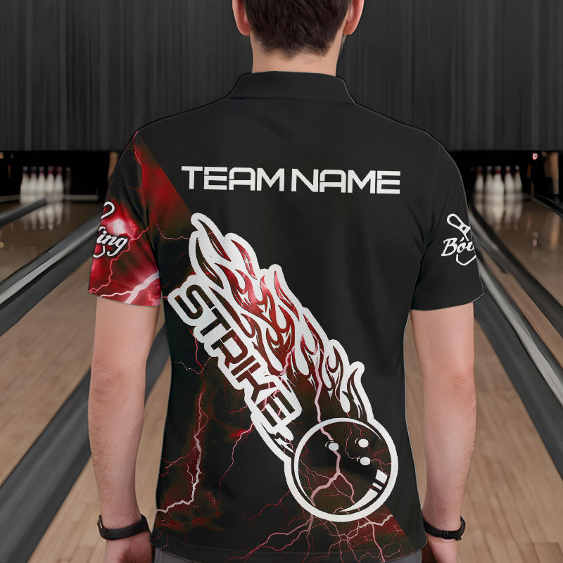 Custom Black And Red Thunder Lightning Strike Bowling Polo Shirts For Men Team Shirt IPHW8533
