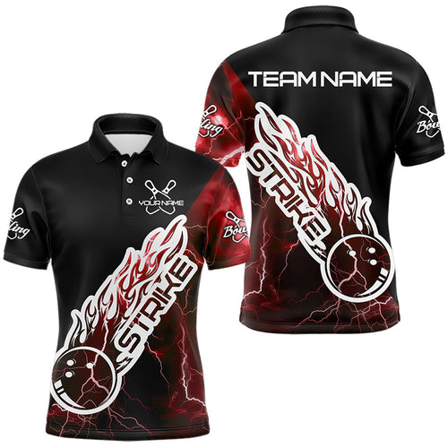 Custom Black And Red Thunder Lightning Strike Bowling Polo Shirts For Men Team Shirt IPHW8533