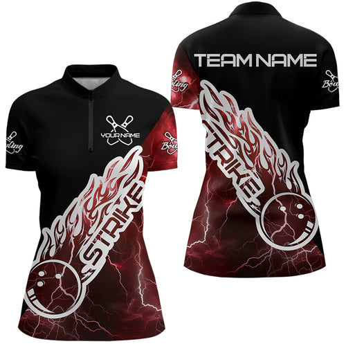 Custom Black And Red Thunder Lightning Strike Bowling Womens Quarter-Zip Shirts Team Shirt IPHW8533