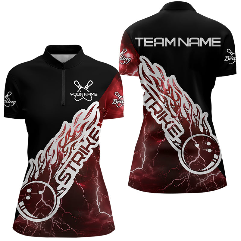 Custom Black And Red Thunder Lightning Strike Bowling Womens Quarter-Zip Shirts Team Shirt IPHW8533
