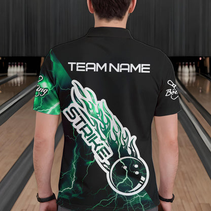 Custom Black And Green Thunder Lightning Strike Bowling Polo Shirts For Men Team Shirt IPHW8534