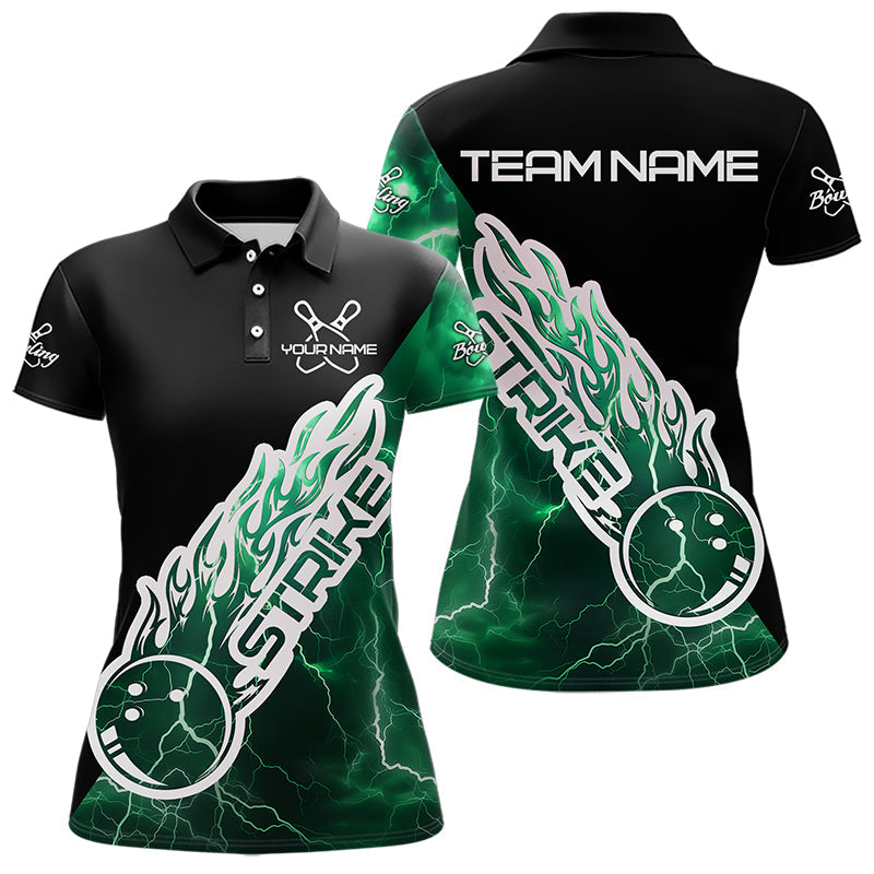 Custom Black And Green Thunder Lightning Strike Bowling Polo Shirts For Women Team Shirt IPHW8534