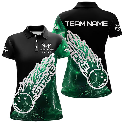 Custom Black And Green Thunder Lightning Strike Bowling Polo Shirts For Women Team Shirt IPHW8534