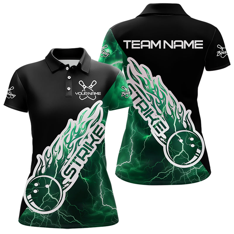 Custom Black And Green Thunder Lightning Strike Bowling Polo Shirts For Women Team Shirt IPHW8534