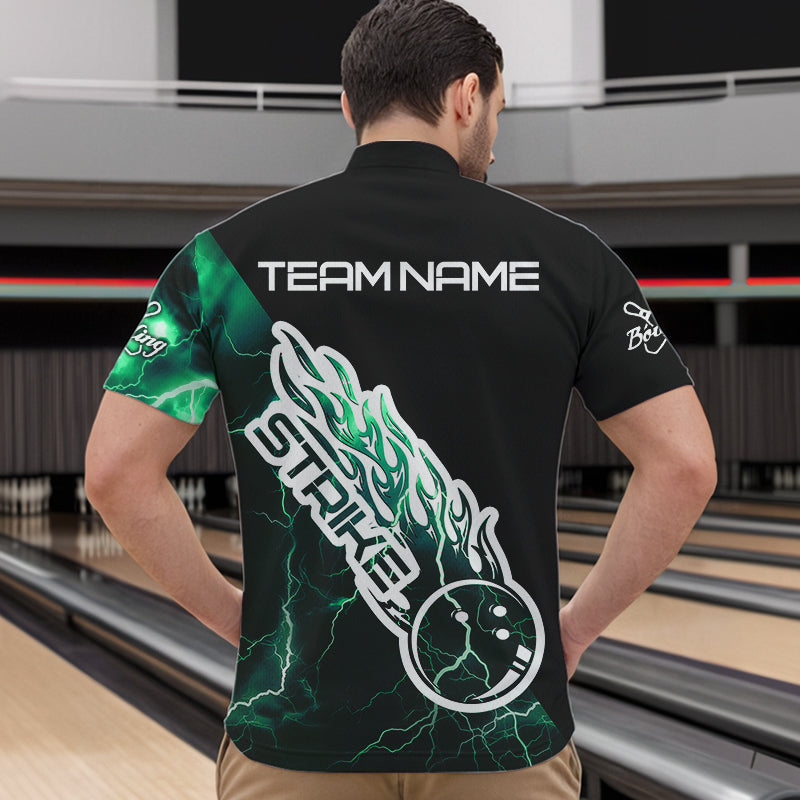 Custom Black And Green Thunder Lightning Strike Bowling Quarter-Zip Shirts For Men Team Shirt IPHW8534