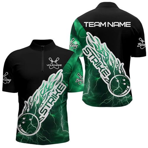 Custom Black And Green Thunder Lightning Strike Bowling Quarter-Zip Shirts For Men Team Shirt IPHW8534