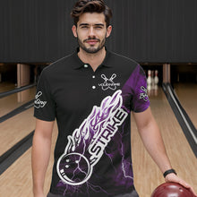 Load image into Gallery viewer, Custom Black And Purple Thunder Lightning Strike Bowling Polo Shirts For Men Team Shirt IPHW8535