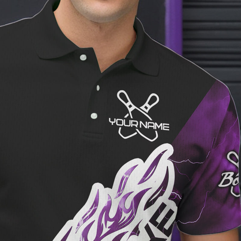 Custom Black And Purple Thunder Lightning Strike Bowling Polo Shirts For Men Team Shirt IPHW8535