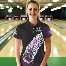 Load image into Gallery viewer, Custom Black And Purple Thunder Lightning Strike Bowling Polo Shirts For Women Team Shirt IPHW8535