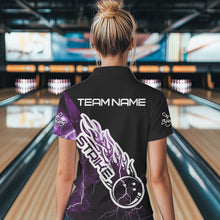 Load image into Gallery viewer, Custom Black And Purple Thunder Lightning Strike Bowling Polo Shirts For Women Team Shirt IPHW8535