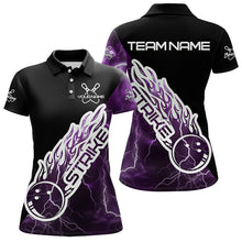 Load image into Gallery viewer, Custom Black And Purple Thunder Lightning Strike Bowling Polo Shirts For Women Team Shirt IPHW8535