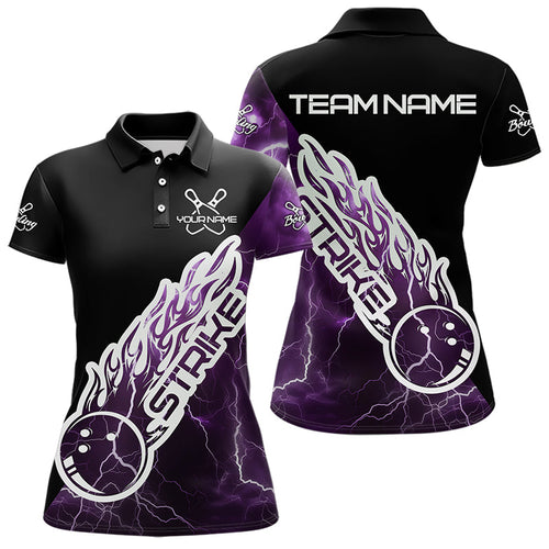 Custom Black And Purple Thunder Lightning Strike Bowling Polo Shirts For Women Team Shirt IPHW8535