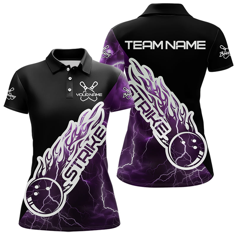 Custom Black And Purple Thunder Lightning Strike Bowling Polo Shirts For Women Team Shirt IPHW8535