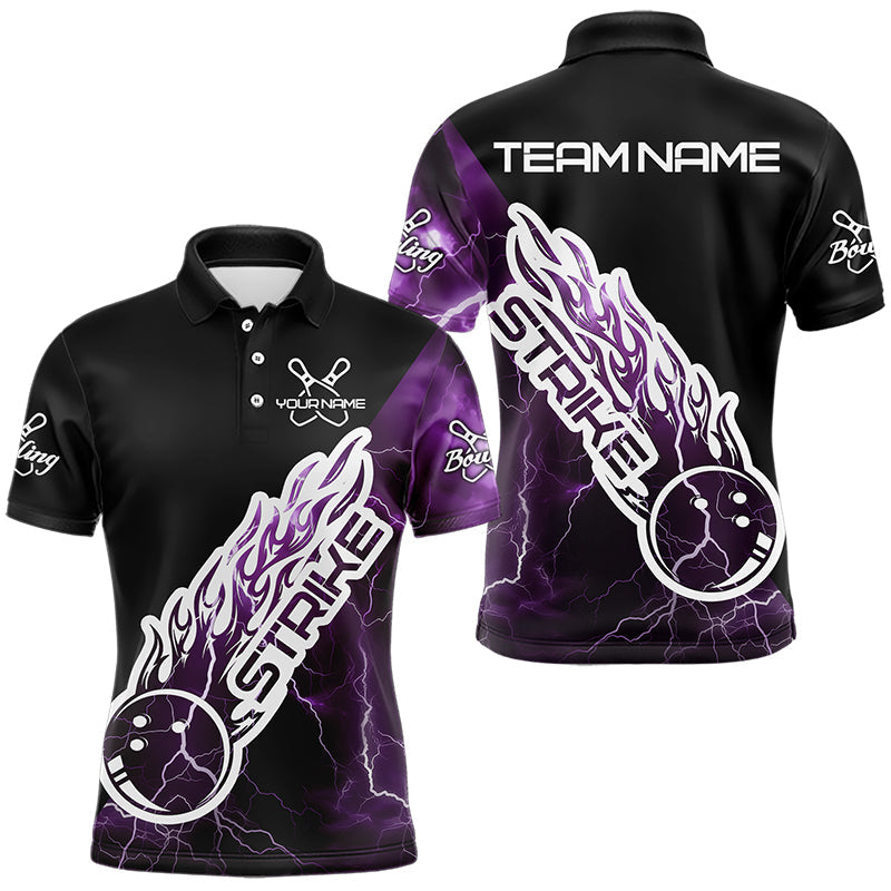 Custom Black And Purple Thunder Lightning Strike Bowling Polo Shirts For Men Team Shirt IPHW8535
