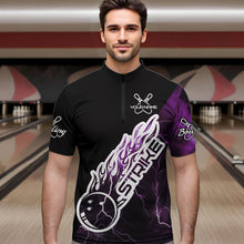 Load image into Gallery viewer, Custom Black And Purple Thunder Lightning Strike Bowling Quarter-Zip Shirts For Men Team Shirt IPHW8535
