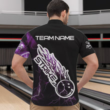 Load image into Gallery viewer, Custom Black And Purple Thunder Lightning Strike Bowling Quarter-Zip Shirts For Men Team Shirt IPHW8535