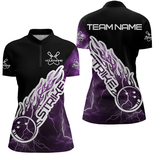 Custom Black And Purple Thunder Lightning Strike Bowling Womens Quarter-Zip Shirts Shirt IPHW8535