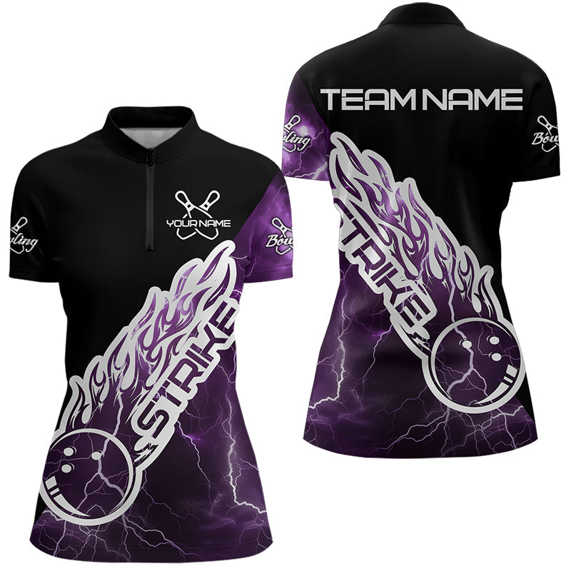 Custom Black And Purple Thunder Lightning Strike Bowling Womens Quarter-Zip Shirts Shirt IPHW8535