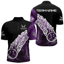 Load image into Gallery viewer, Custom Black And Purple Thunder Lightning Strike Bowling Quarter-Zip Shirts For Men Team Shirt IPHW8535
