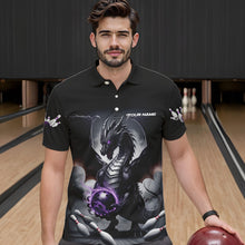 Load image into Gallery viewer, Custom Black And Purple Dragon Bowling Team Polo Shirts For Men, Dragon Bowling Jerseys IPHW8546