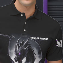 Load image into Gallery viewer, Custom Black And Purple Dragon Bowling Team Polo Shirts For Men, Dragon Bowling Jerseys IPHW8546
