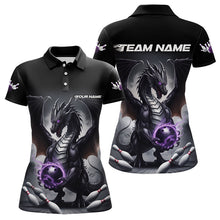 Load image into Gallery viewer, Custom Black And Purple Dragon Bowling Team Polo Shirts For Women, Dragon Bowling Jerseys IPHW8546