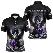 Load image into Gallery viewer, Custom Black And Purple Dragon Bowling Team Polo Shirts For Men, Dragon Bowling Jerseys IPHW8546