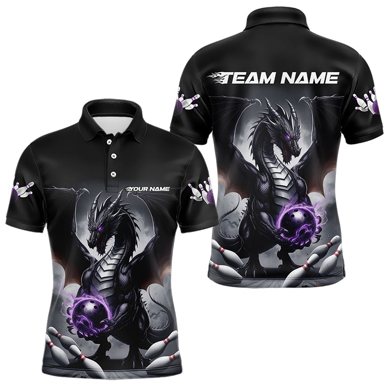 Custom Black And Purple Dragon Bowling Team Polo Shirts For Men, Dragon Bowling Jerseys IPHW8546