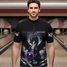 Load image into Gallery viewer, Custom Black And Purple Dragon Bowling Team Quarter-Zip Shirts For Men, Dragon Bowling Jerseys IPHW8546