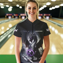 Load image into Gallery viewer, Custom Black And Purple Dragon Bowling Team Womens Quarter-Zip Shirt, Dragon Bowling Jersey IPHW8546