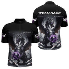 Load image into Gallery viewer, Custom Black And Purple Dragon Bowling Team Quarter-Zip Shirts For Men, Dragon Bowling Jerseys IPHW8546