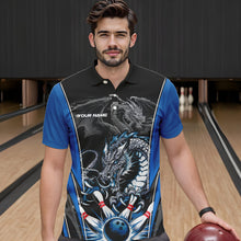 Load image into Gallery viewer, Custom Black And Blue Dragon Bowling Polo Shirts For Men, Dragon Bowling Tournament Uniform IPHW8552