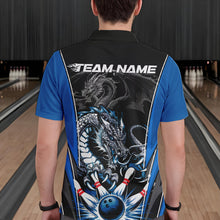 Load image into Gallery viewer, Custom Black And Blue Dragon Bowling Polo Shirts For Men, Dragon Bowling Tournament Uniform IPHW8552