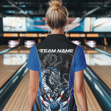 Load image into Gallery viewer, Custom Black And Blue Dragon Bowling Polo Shirts For Women, Bowling Tournament Uniform IPHW8552