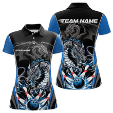 Load image into Gallery viewer, Custom Black And Blue Dragon Bowling Polo Shirts For Women, Bowling Tournament Uniform IPHW8552